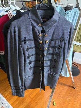 Military-Inspired Button Front Jacket in Charcoal